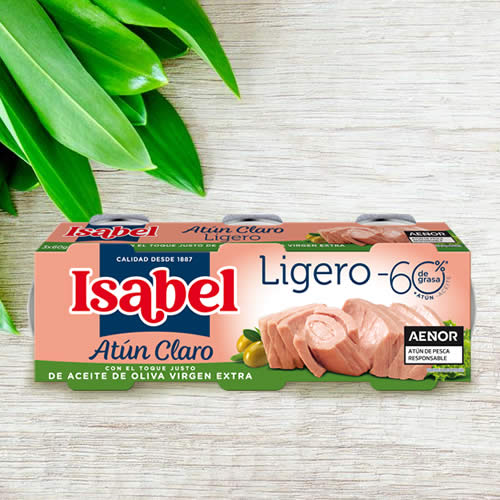 Atún claro ligero en aceite de oliva Isabel en Disfrutabox Yabadabadu junio 2025
